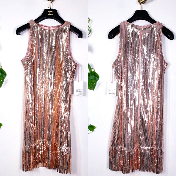NWT Alex Marie Fringe Gold Sequins Party Dress - Picture 3 of 11